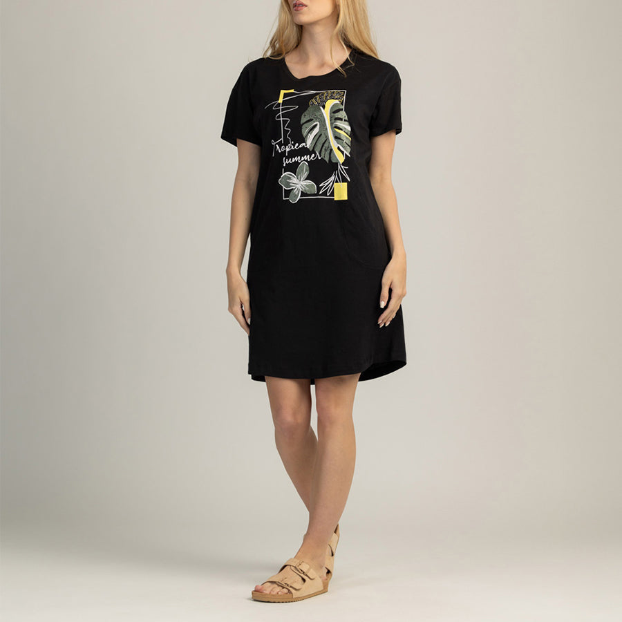 DÁMSKÉ ŠATY S KRÁTKÝM RUKÁVEM 100% BAVLNA - TROPICA